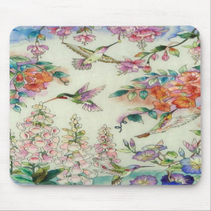 Beautiful Hummingbirds Flowers Stained Glass Art Mouse Pad