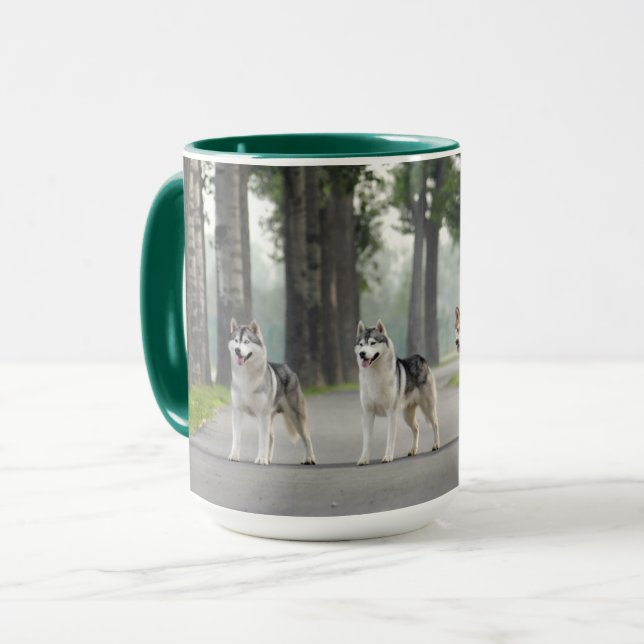 Beautiful Husky Dogs on a Nature Trail Mug (Front Left)