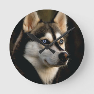 Beautiful Husky Throw Pillow Round Clock