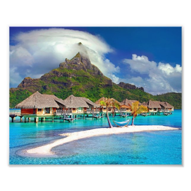 Beautiful Huts on the Water in Bora Bora Photo Print (Front)