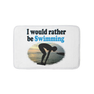 BEAUTIFUL I WOULD RATHER BE SWIMMING GIRL DESIGN BATH MAT