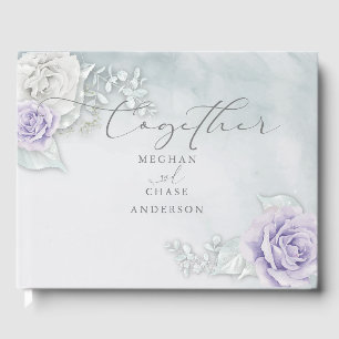 Beautiful Ice Blue Lilac  and White Rose Guest Book