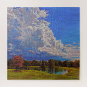 Beautiful Illinois Farm Scene with Big Clouds Jigsaw Puzzle