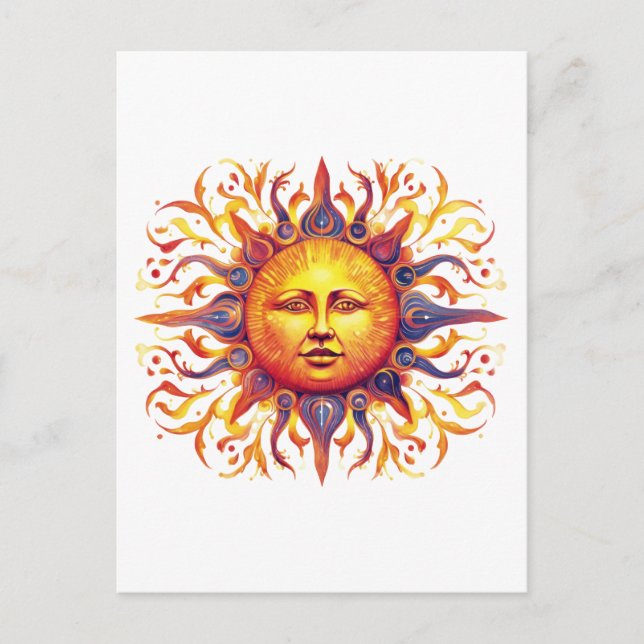 Beautiful Illustrated Sun Postcard (Front)