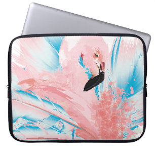 Beautiful illustration with drawn pink flamingo an laptop sleeve