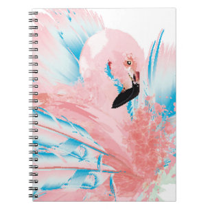 Beautiful illustration with drawn pink flamingo an notebook