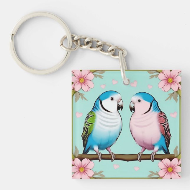 Beautiful Illustrative Parrots Together Key Ring (Front)
