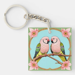Beautiful Illustrative Parrots Together Key Ring