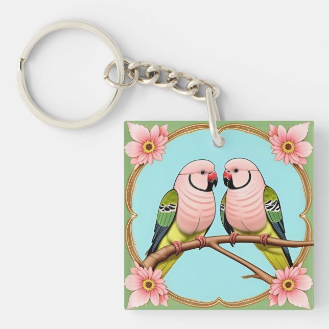 Beautiful Illustrative Parrots Together Key Ring (Front)