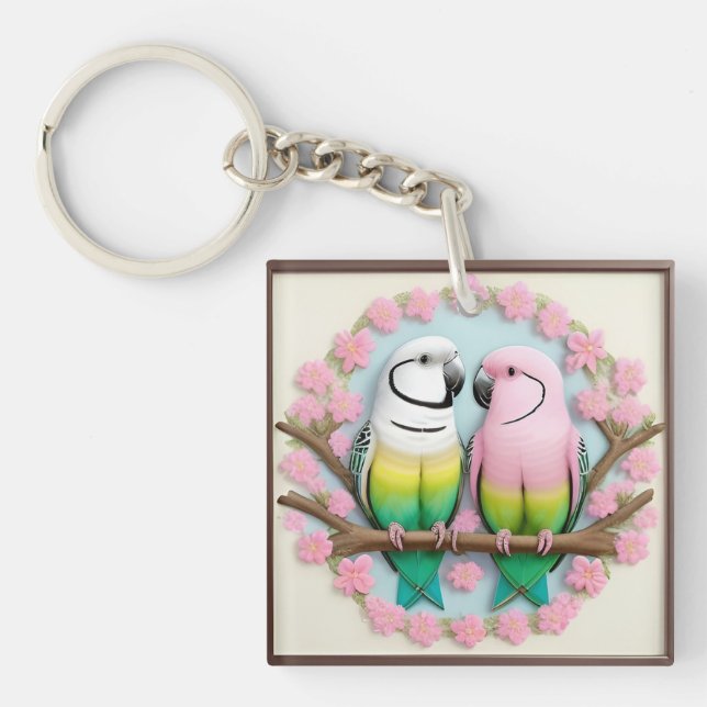 Beautiful Illustrative Parrots Together Key Ring (Front)