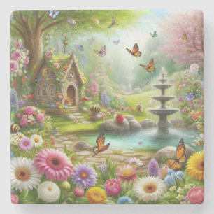 Beautiful Image of a Spring Flower Garden Stone Coaster