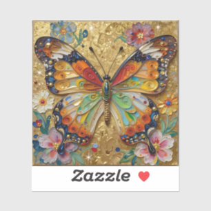 Beautiful Impasto Butterfly and Flowers  