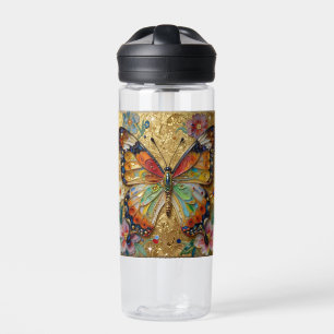 Beautiful Impasto Butterfly & Flowers Personalized Water Bottle