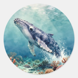 Beautiful Impasto Whale Oceanic Illustration Classic Round Sticker