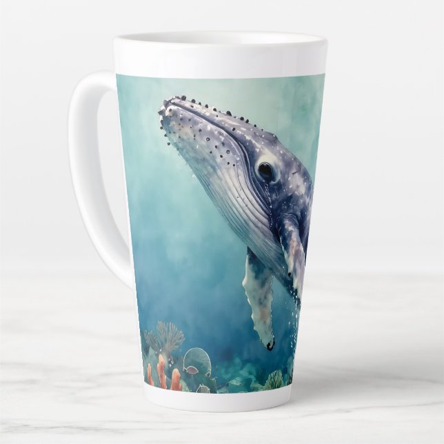 Beautiful Impasto Whale Oceanic Illustration Latte Mug (Left Angle)
