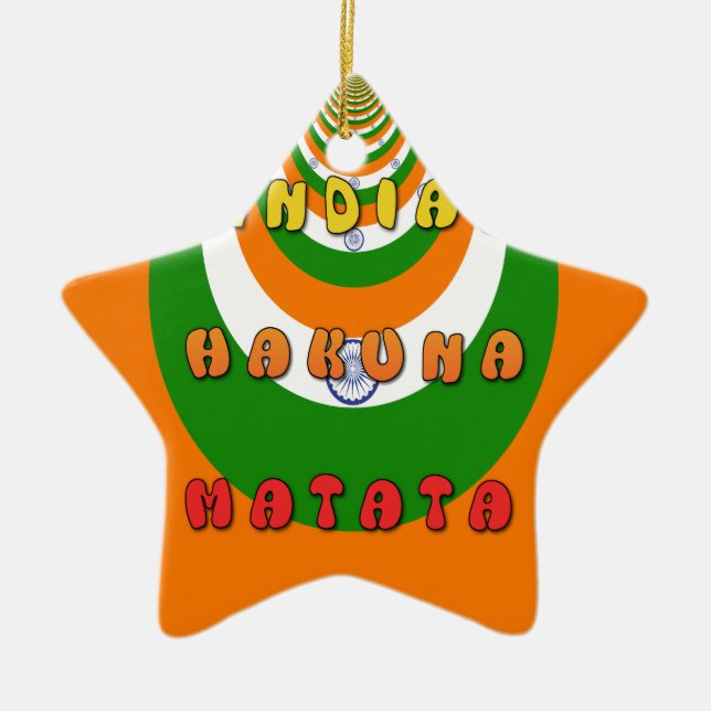 Beautiful India National Flag Colours Hakuna Matat Ceramic Tree Decoration (Front)