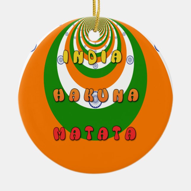 Beautiful India National Flag Colours Hakuna Matat Ceramic Tree Decoration (Front)