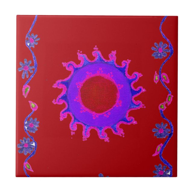 Beautiful Indian Motif Mehndi Art Design Ceramic Tile (Front)