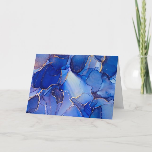 Beautiful Indigo Blue and Gold Abstract Note Card (Front)
