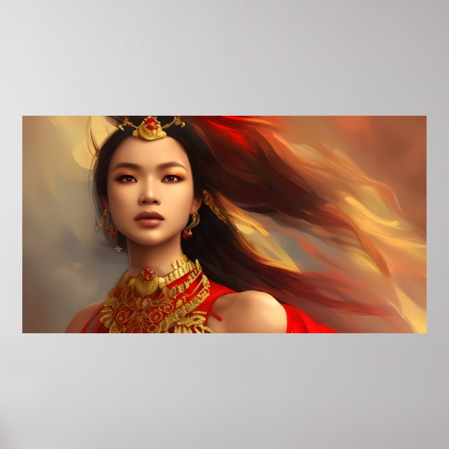 Beautiful Indonesian Asian woman red gold  Poster (Front)