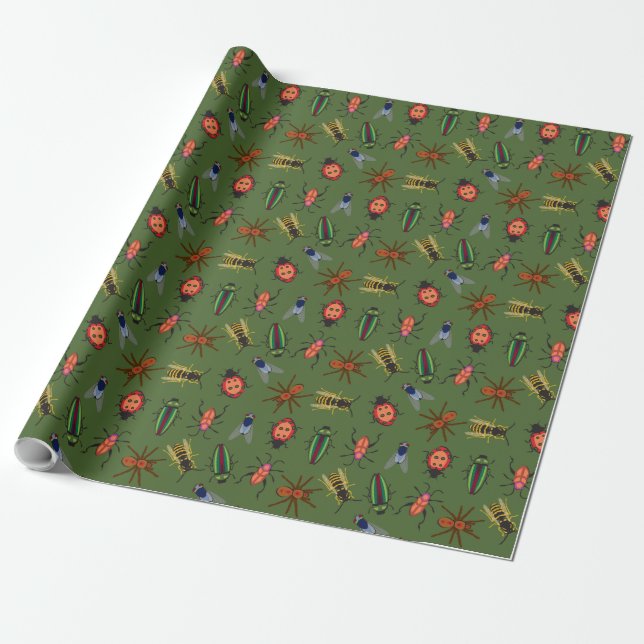 Beautiful Insects Pattern Wrapping Paper (Unrolled)