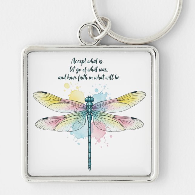 Beautiful Inspirational Dragonfly Quote Key Ring (Front)