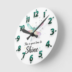 Beautiful Inspirational Dragonfly Quote Round Clock