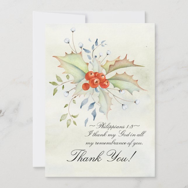 Beautiful Inspirational Scripture Floral Christmas Thank You Card (Front)