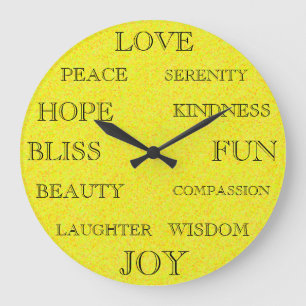 Beautiful Inspirational Words Design Yellow Large Clock