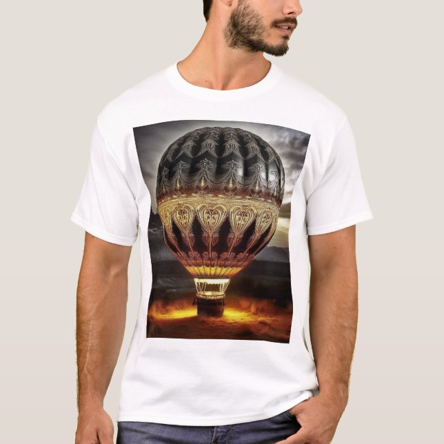 Beautiful Intricate Hot Air Balloon In Mountains T-Shirt (Front)