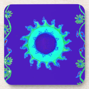 Beautiful Iridescent Blue Floral Art Oil Painting Coaster