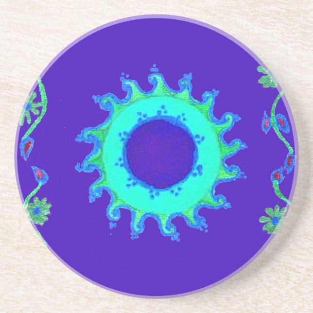 Beautiful Iridescent Blue Floral Art Oil Painting  Coaster (Front)