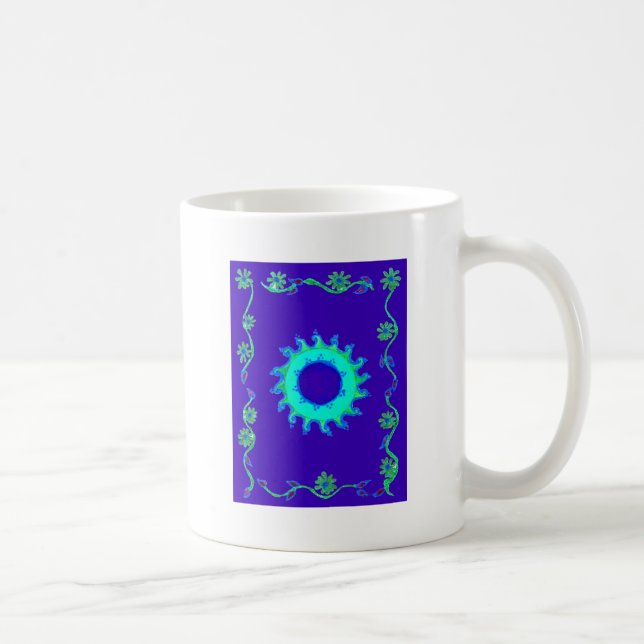 Beautiful Iridescent Blue Floral Art Oil Painting  Coffee Mug (Right)