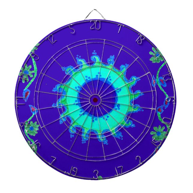 Beautiful Iridescent Blue Floral Art Oil Painting  Dartboard (Front)