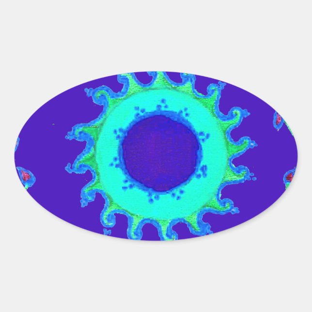 Beautiful Iridescent Blue Floral Art Oil Painting  Oval Sticker (Front)