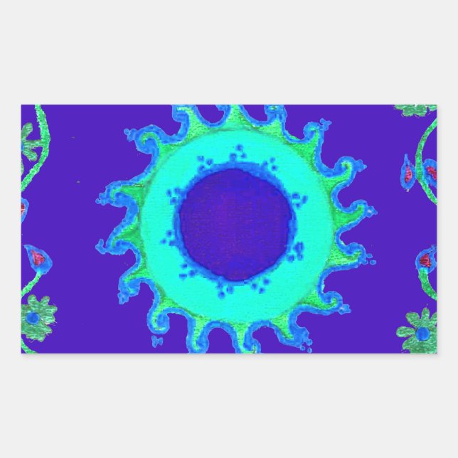 Beautiful Iridescent Blue Floral Art Oil Painting  Rectangular Sticker (Front)
