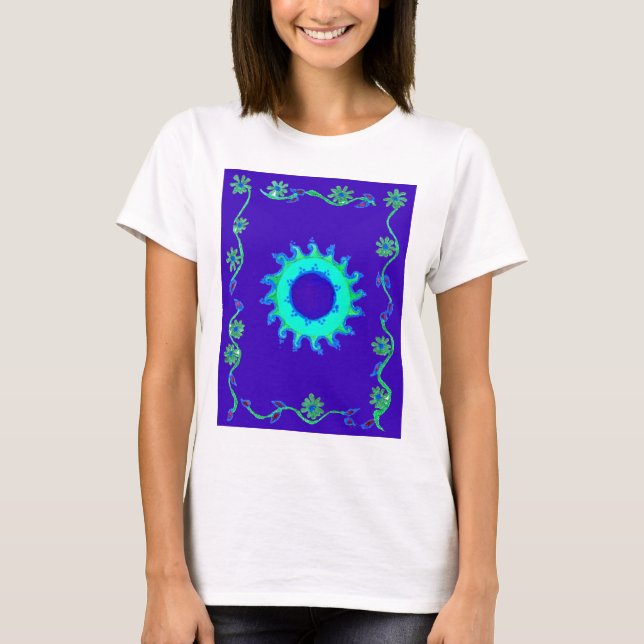 Beautiful Iridescent Blue Floral Art Oil Painting  T-Shirt (Front)