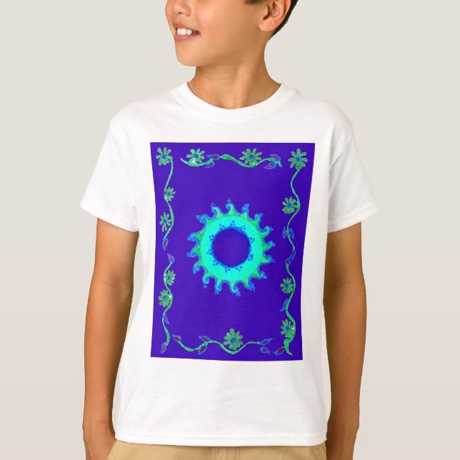 Beautiful Iridescent Blue Floral Art Oil Painting  T-Shirt (Front)