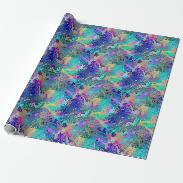 Beautiful Iridescent Oceanic Coral Print Pattern Wrapping Paper (Unrolled)