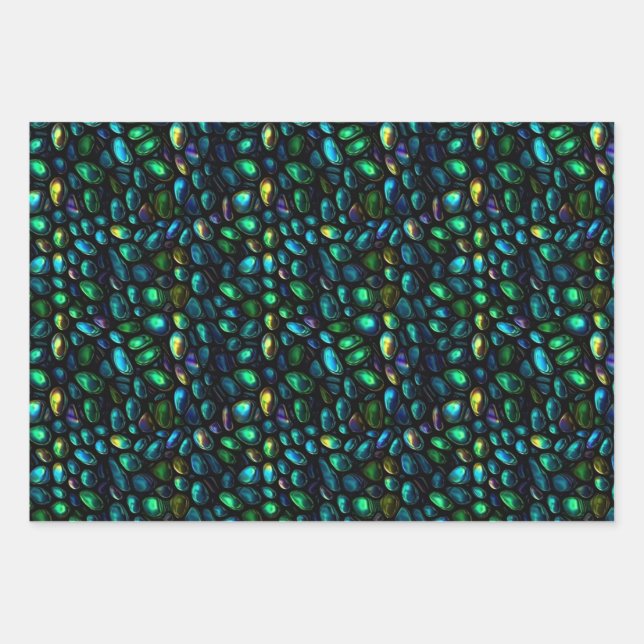 Beautiful Iridescent Pebbles Scales Ovals Pattern Wrapping Paper Sheet (Front)