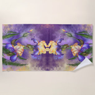 Beautiful Iris Flower Beach Towel Painting