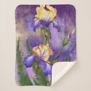 Beautiful Iris Flower - Migned Art Painting Sherpa Blanket