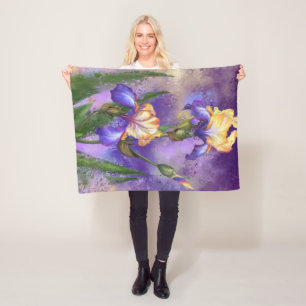 Beautiful Iris Flower - Migned Painting Art Fleece Blanket
