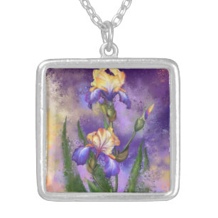 Beautiful Iris Flower - Migned Painting Art Silver Plated Necklace