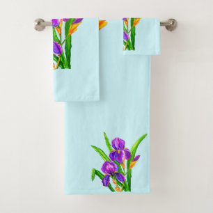 Beautiful Iris Flowers Bath Towel Set - Your Colou