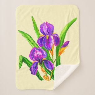 Beautiful Iris Flowers Sherpa Blanket Irises