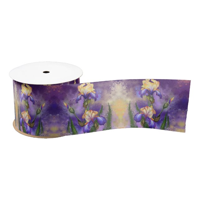 Beautiful Iris Ribbon Purple Irises Flower Satin Ribbon (Spool)