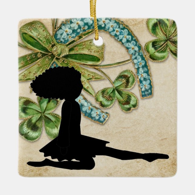 Beautiful Irish Dancer, Shamrock and Horseshoe Ceramic Ornament (Front)