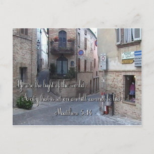 Beautiful Italian Village Street with Scripture Postcard