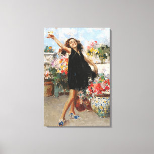 Beautiful Italian Young Woman Celebrating Victory Canvas Print